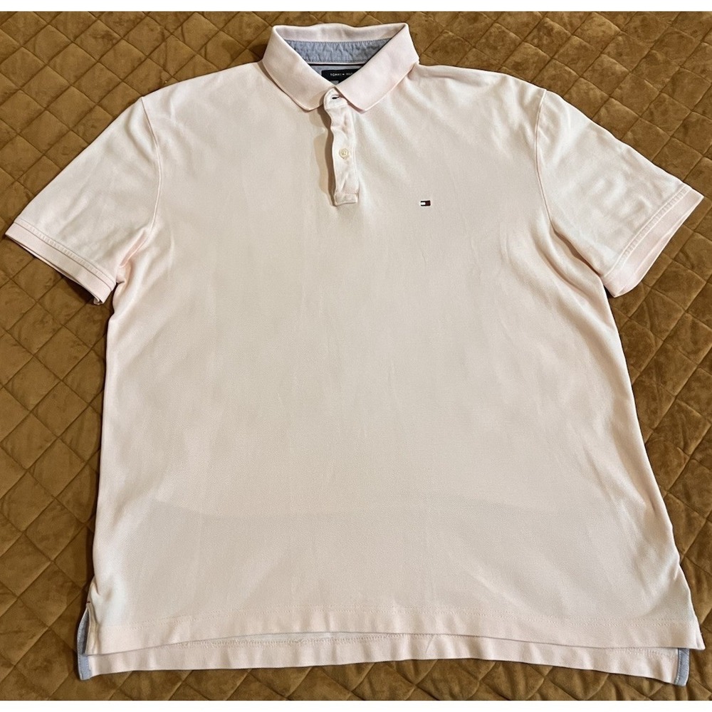 Tommy Hilfiger Classic Polo Shirt Men's Light Pink Short Sleeve Cotton Size L